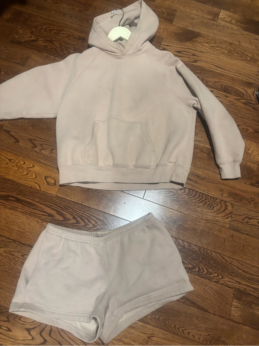 Aritzia womens Neutral Cream Hoodie & Shorts Set